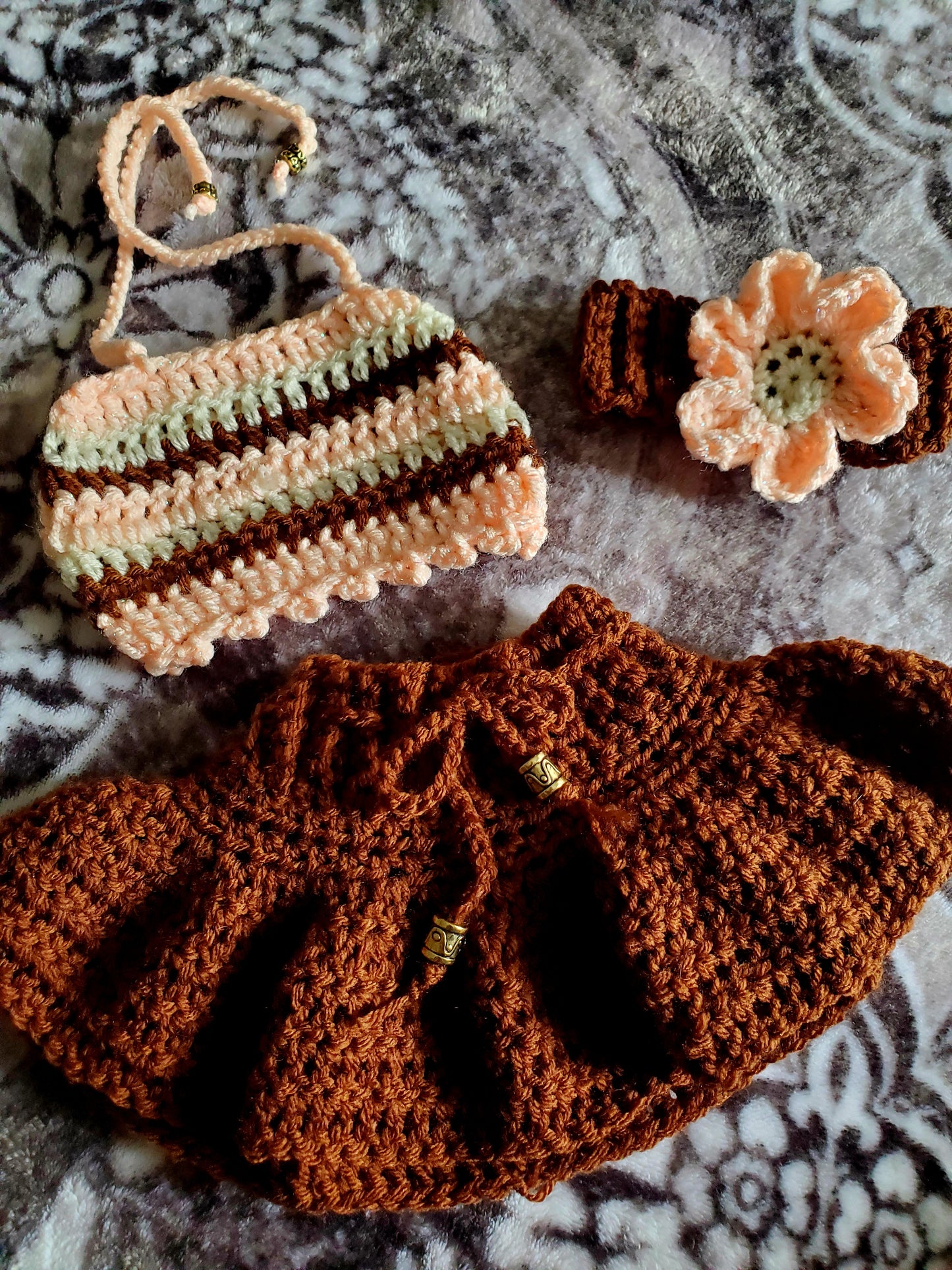 Multi color halter w/ Ruffled Skirt and Flower Headband